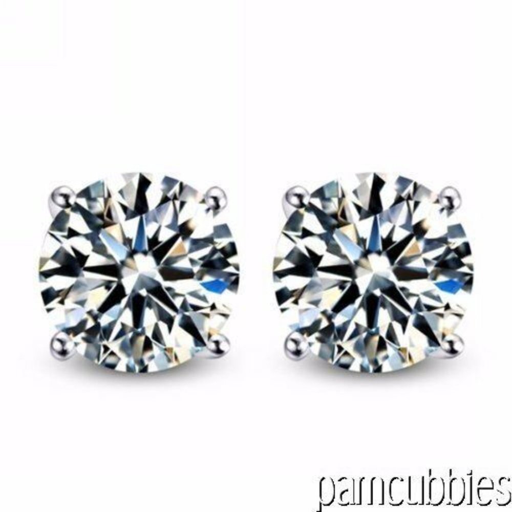 ***SATISFACTION GUARANTEED*** .925 Sterling Silver CZ Diamond Stud Earrings - Picture 2 of 10
